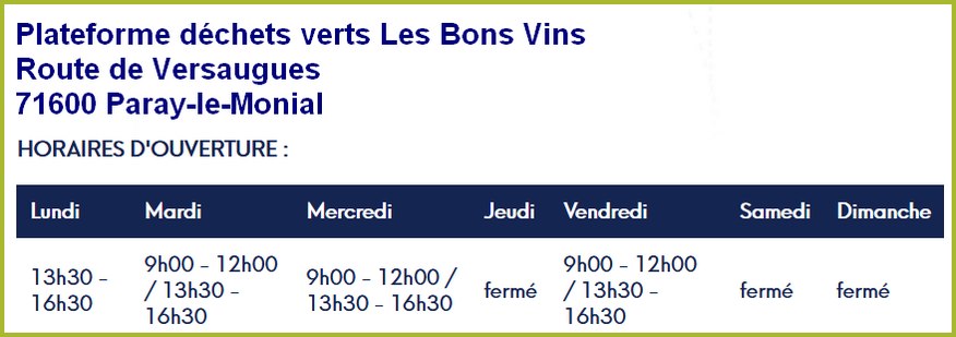 Horaires Plateforme Déchets Verts